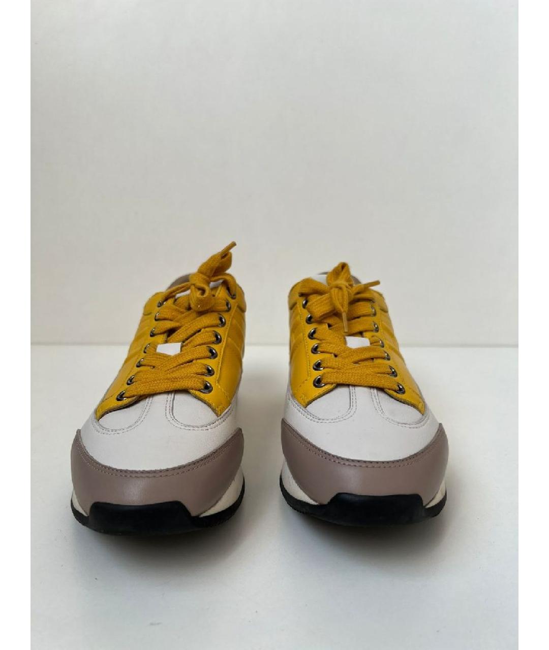 HERMES Желтые кожаные кроссовки, фото 2