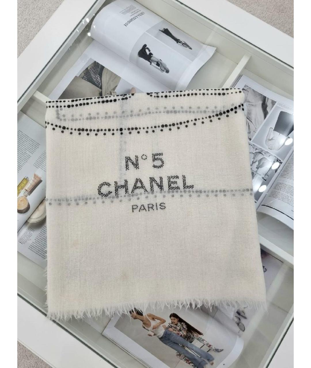 CHANEL Белый кашемировый шарф, фото 4