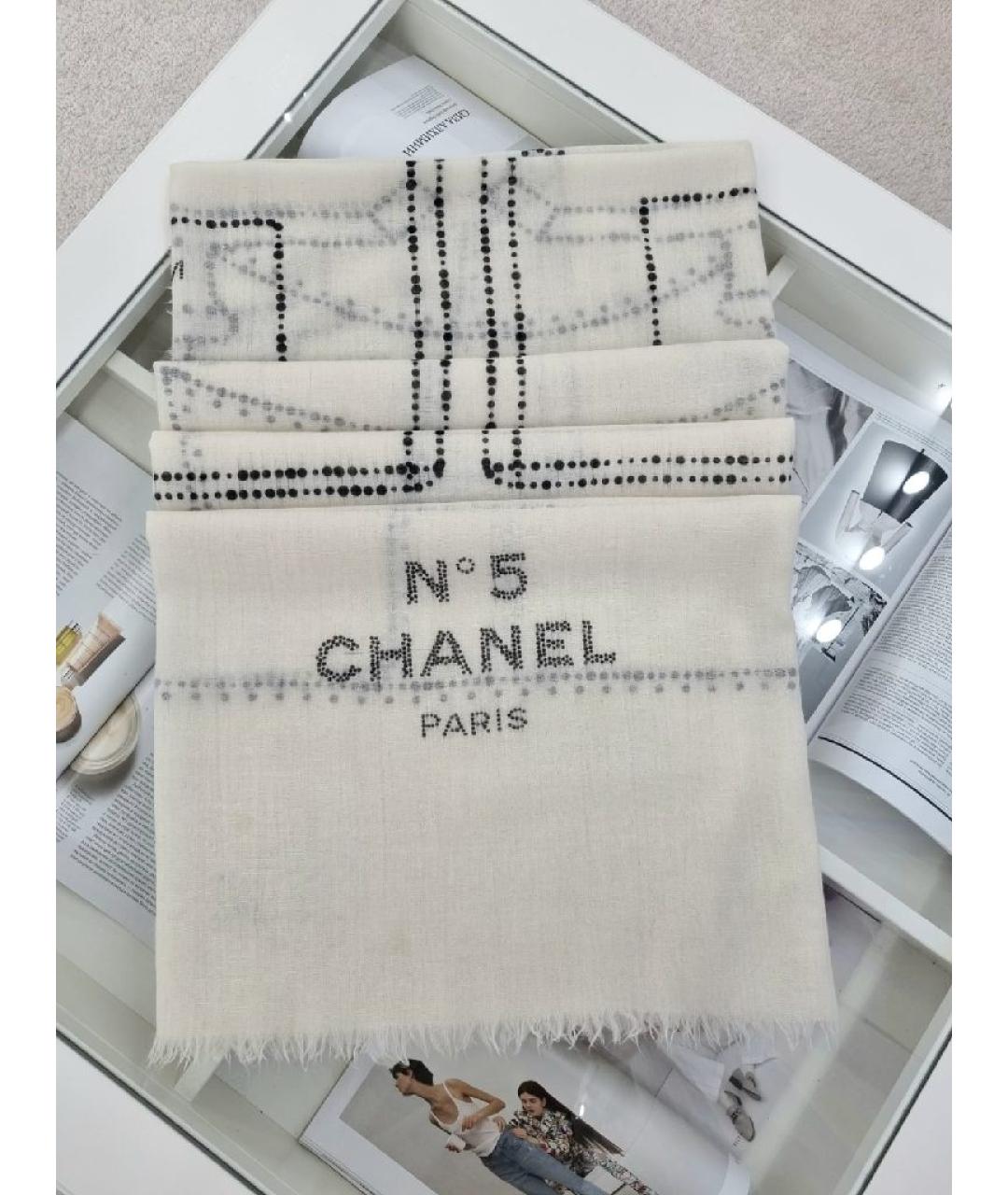 CHANEL Белый кашемировый шарф, фото 10