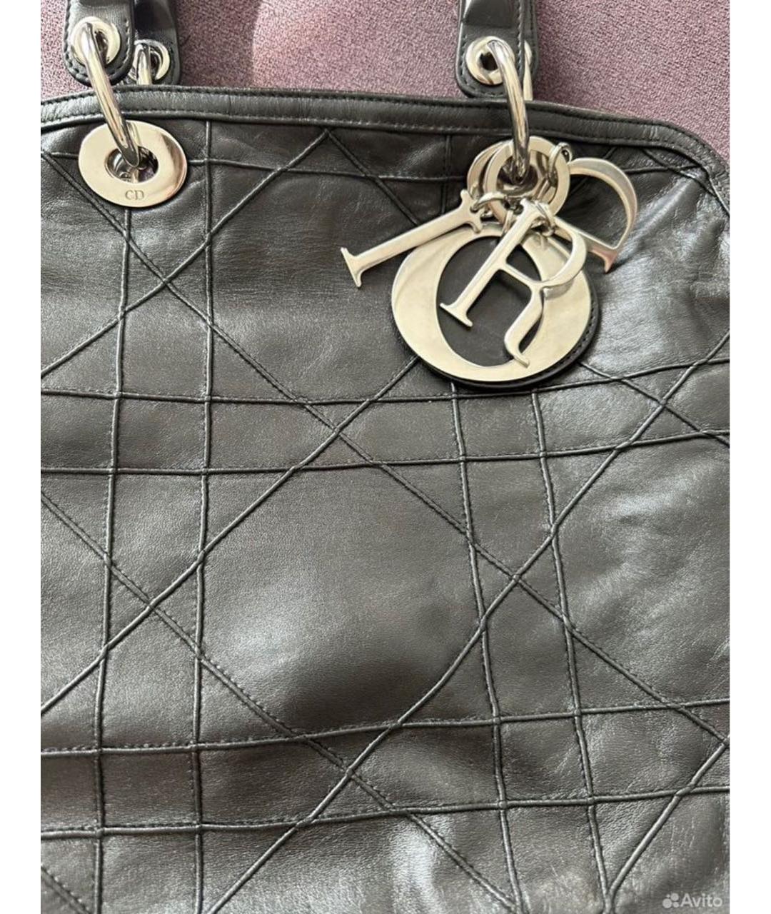 CHRISTIAN DIOR Черная кожаная сумка с короткими ручками, фото 5