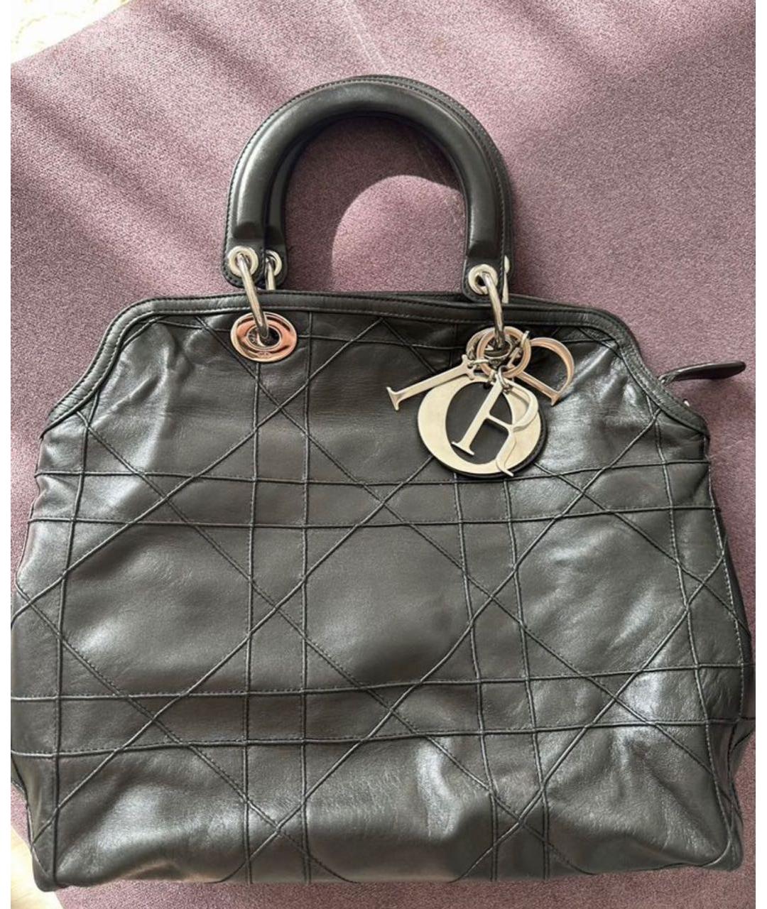 CHRISTIAN DIOR Черная кожаная сумка с короткими ручками, фото 3