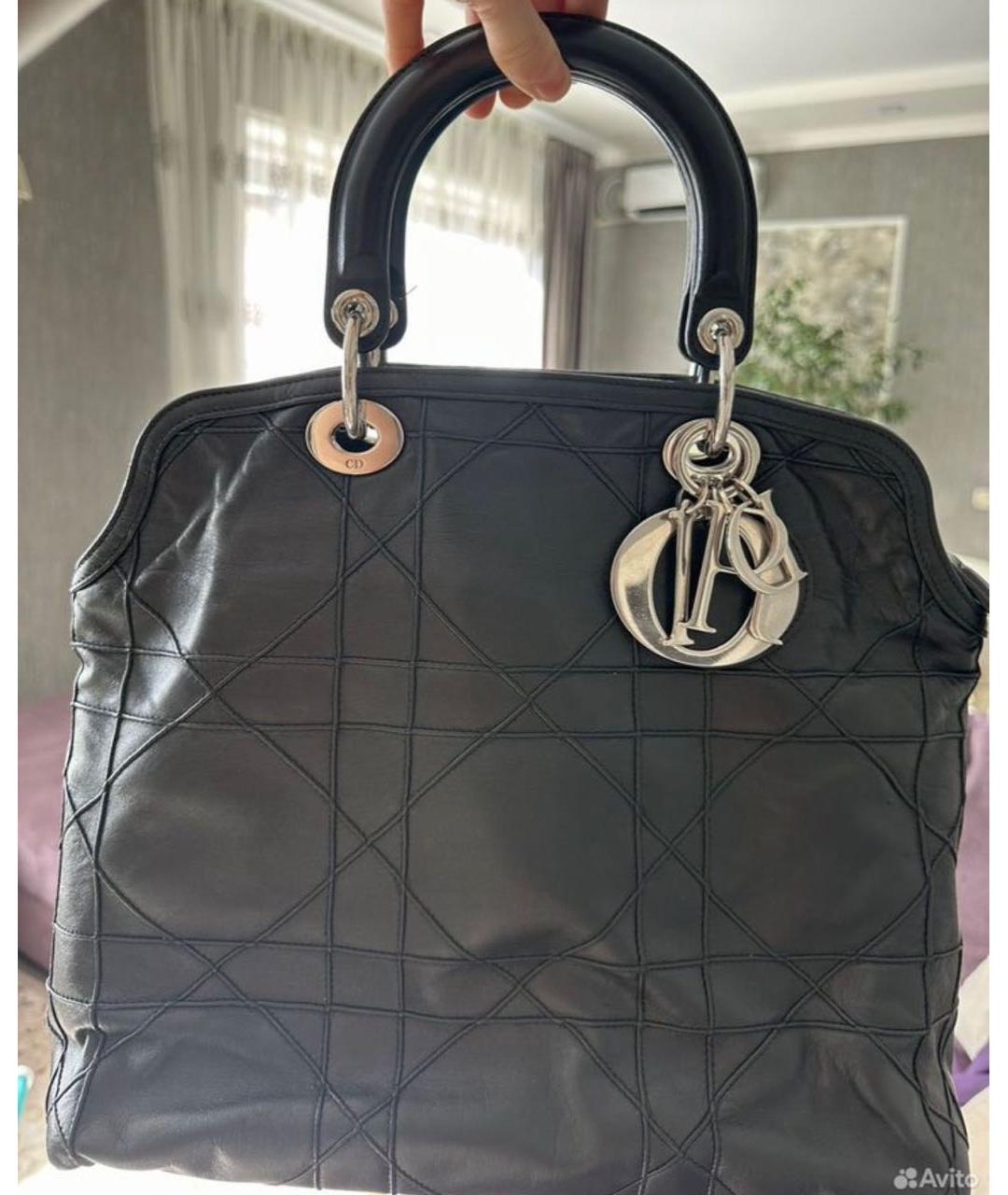 CHRISTIAN DIOR Черная кожаная сумка с короткими ручками, фото 9