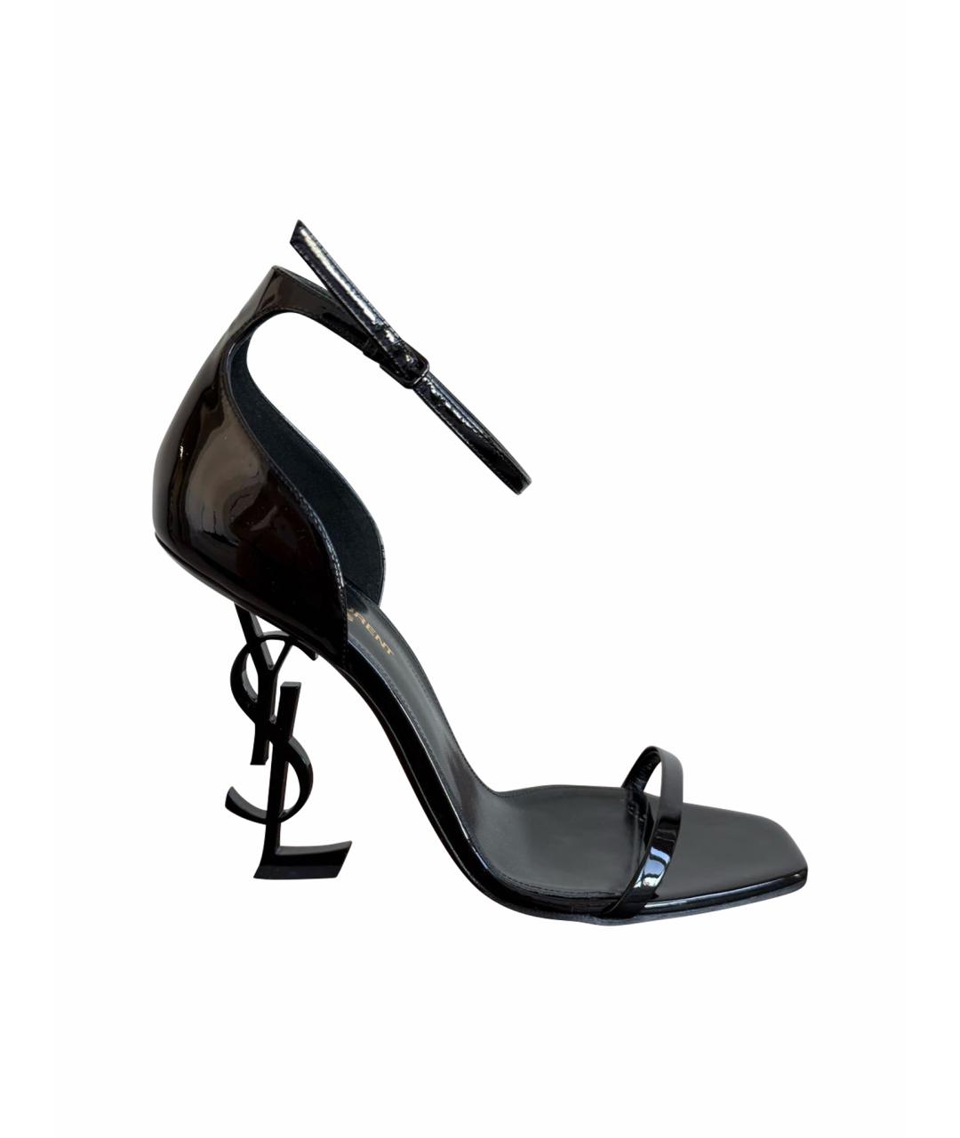 SAINT LAURENT Черные босоножки из лакированной кожи, фото 1