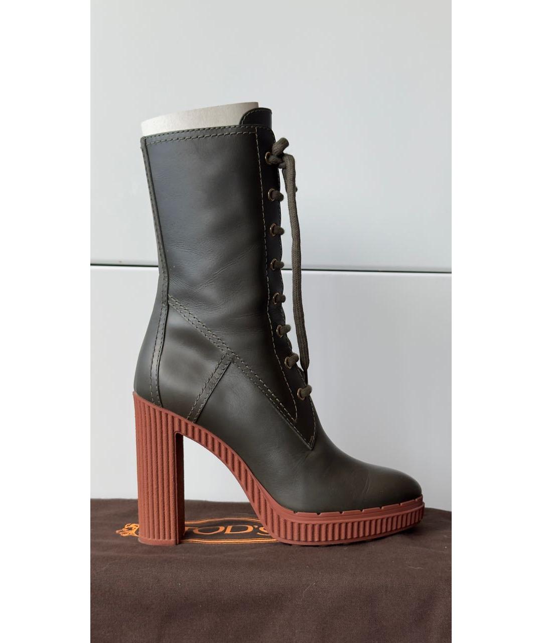 TOD'S Хаки кожаные сапоги, фото 8