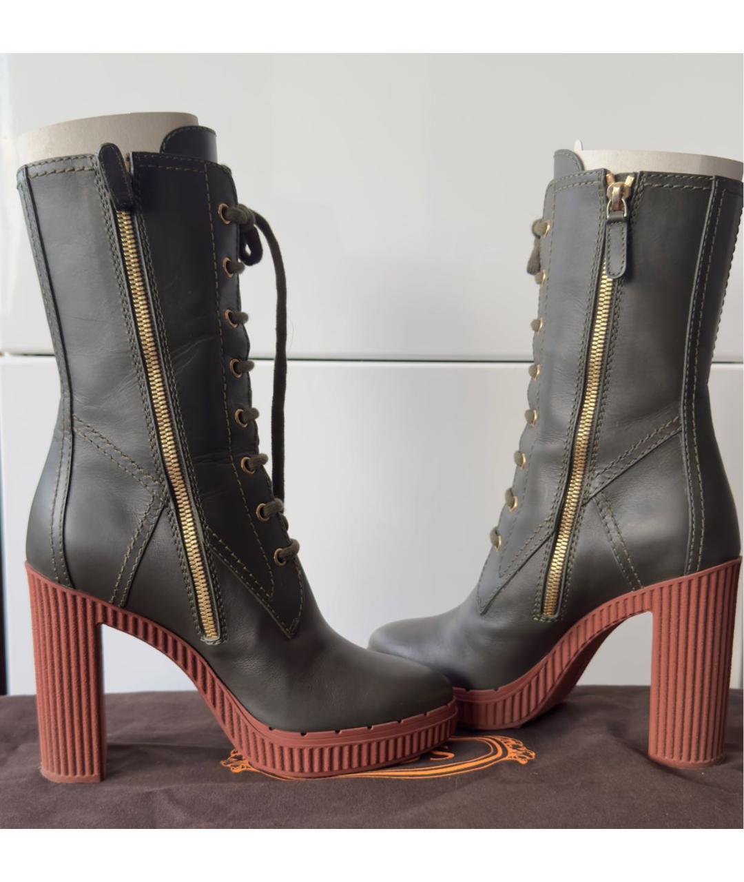 TOD'S Хаки кожаные сапоги, фото 3