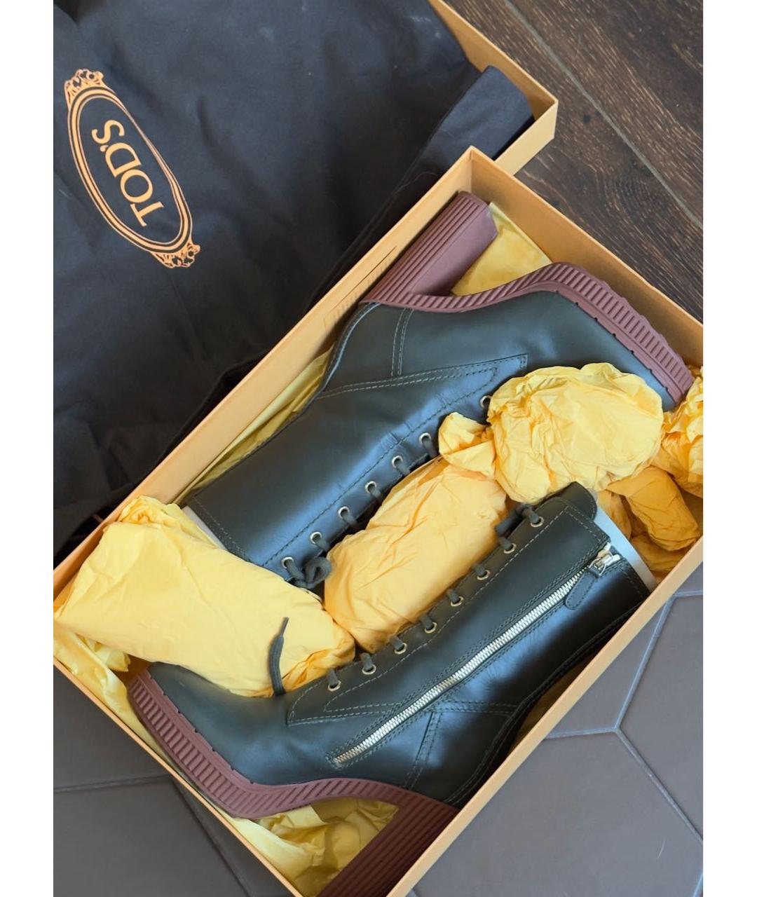 TOD'S Хаки кожаные сапоги, фото 5
