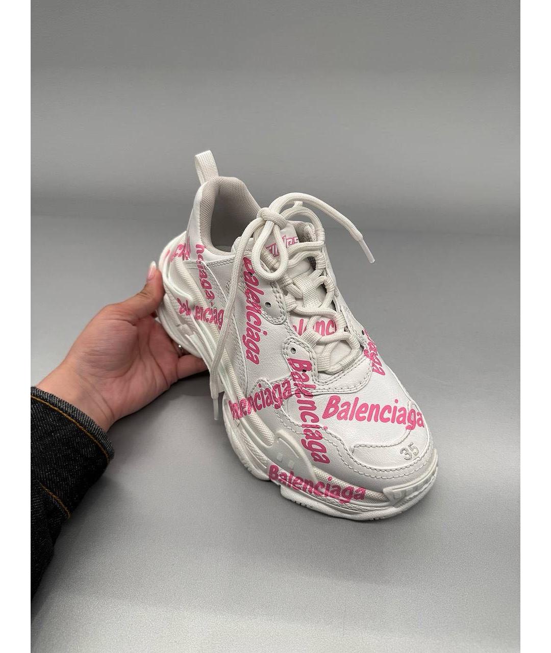 BALENCIAGA Белые кожаные кроссовки, фото 2