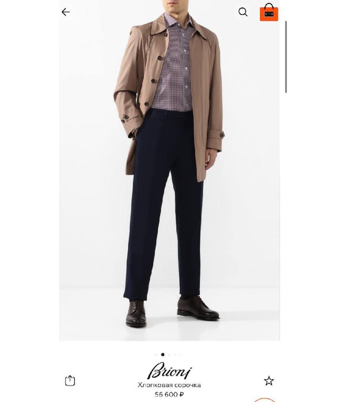 BRIONI Бордовая хлопковая кэжуал рубашка, фото 7