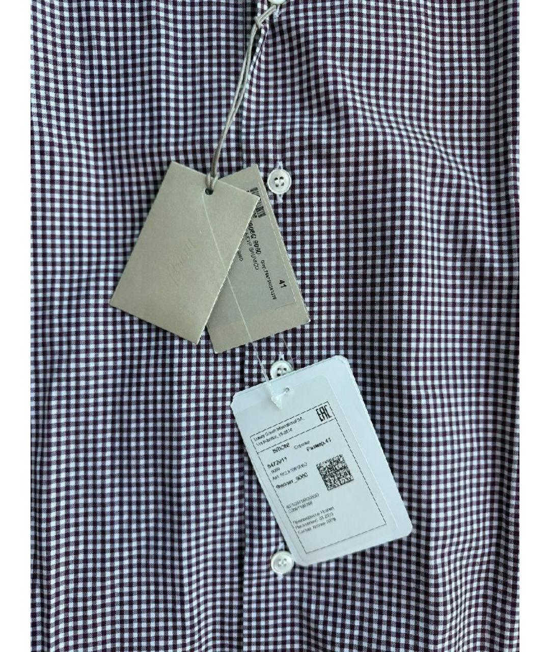 BRIONI Бордовая хлопковая кэжуал рубашка, фото 5