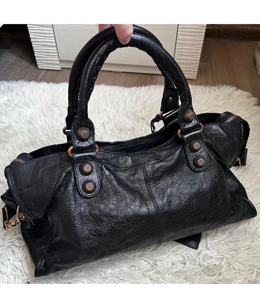 BALENCIAGA Черная кожаная сумка с короткими ручками, фото 2