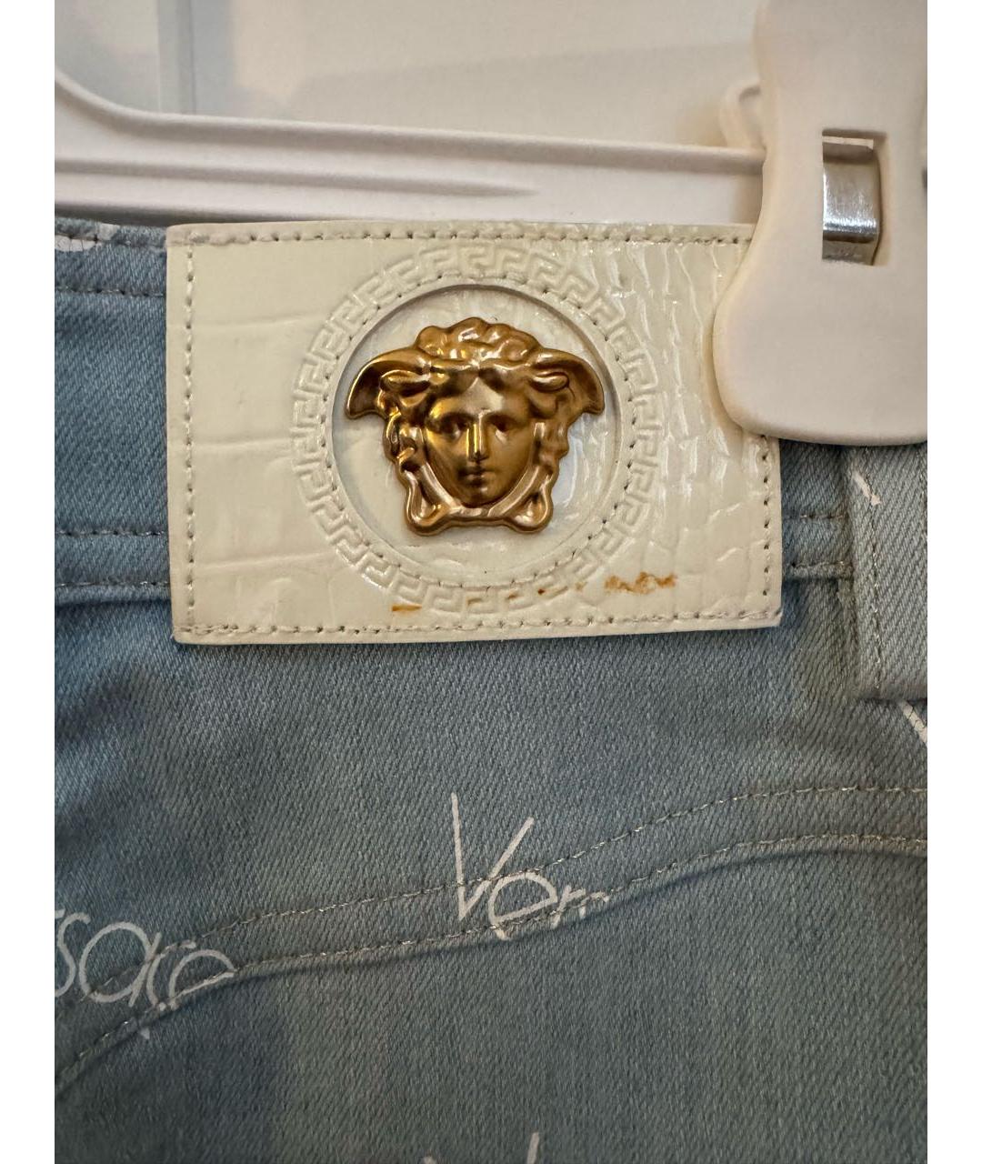 VERSACE Голубая хлопковая юбка мини, фото 3