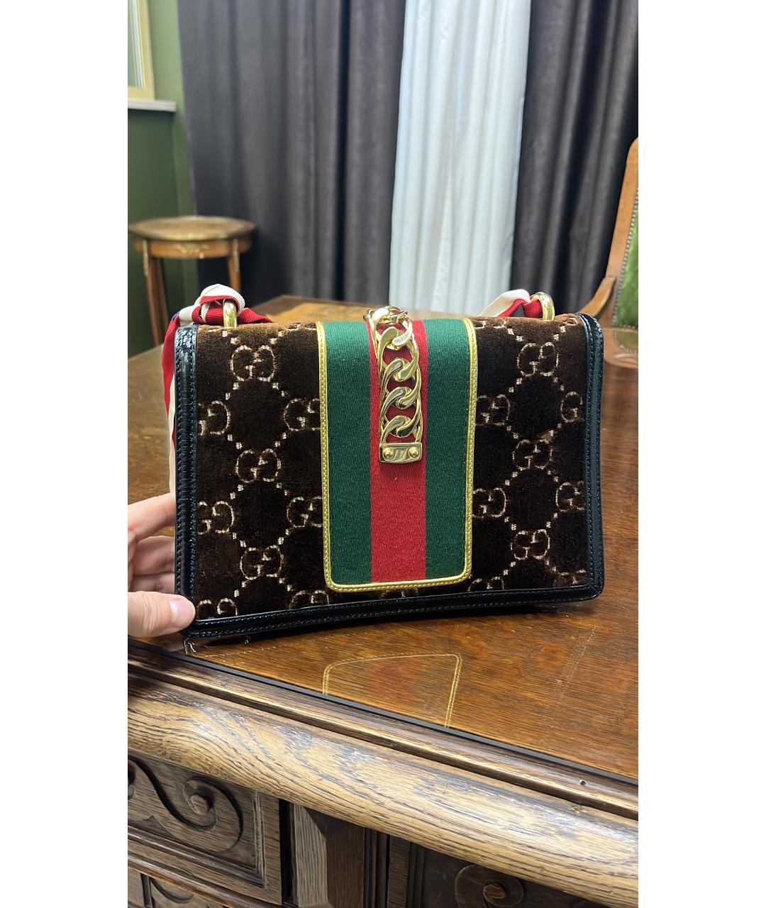 GUCCI Коричневая бархатная сумка через плечо, фото 8