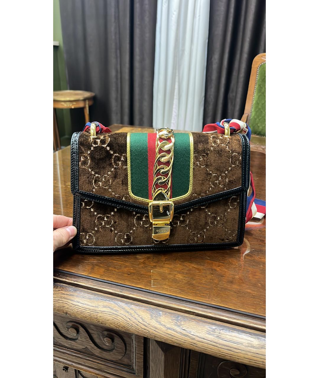 GUCCI Коричневая бархатная сумка через плечо, фото 6