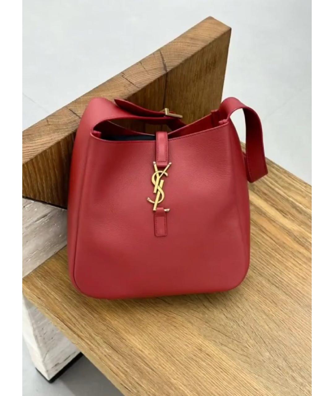 SAINT LAURENT Красная кожаная сумка с короткими ручками, фото 7