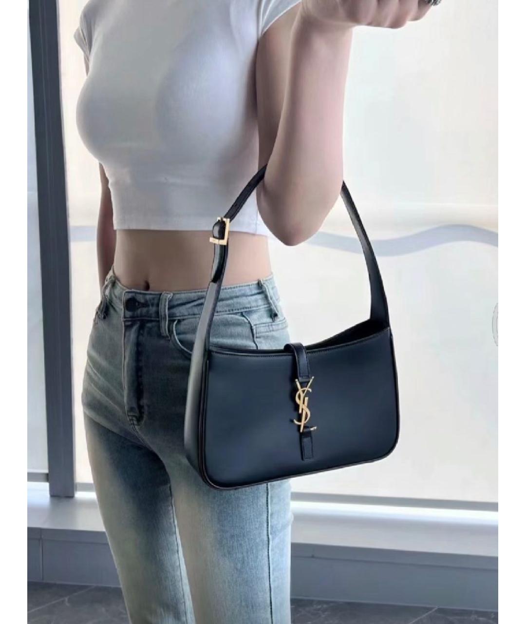 SAINT LAURENT Черная кожаная сумка с короткими ручками, фото 6
