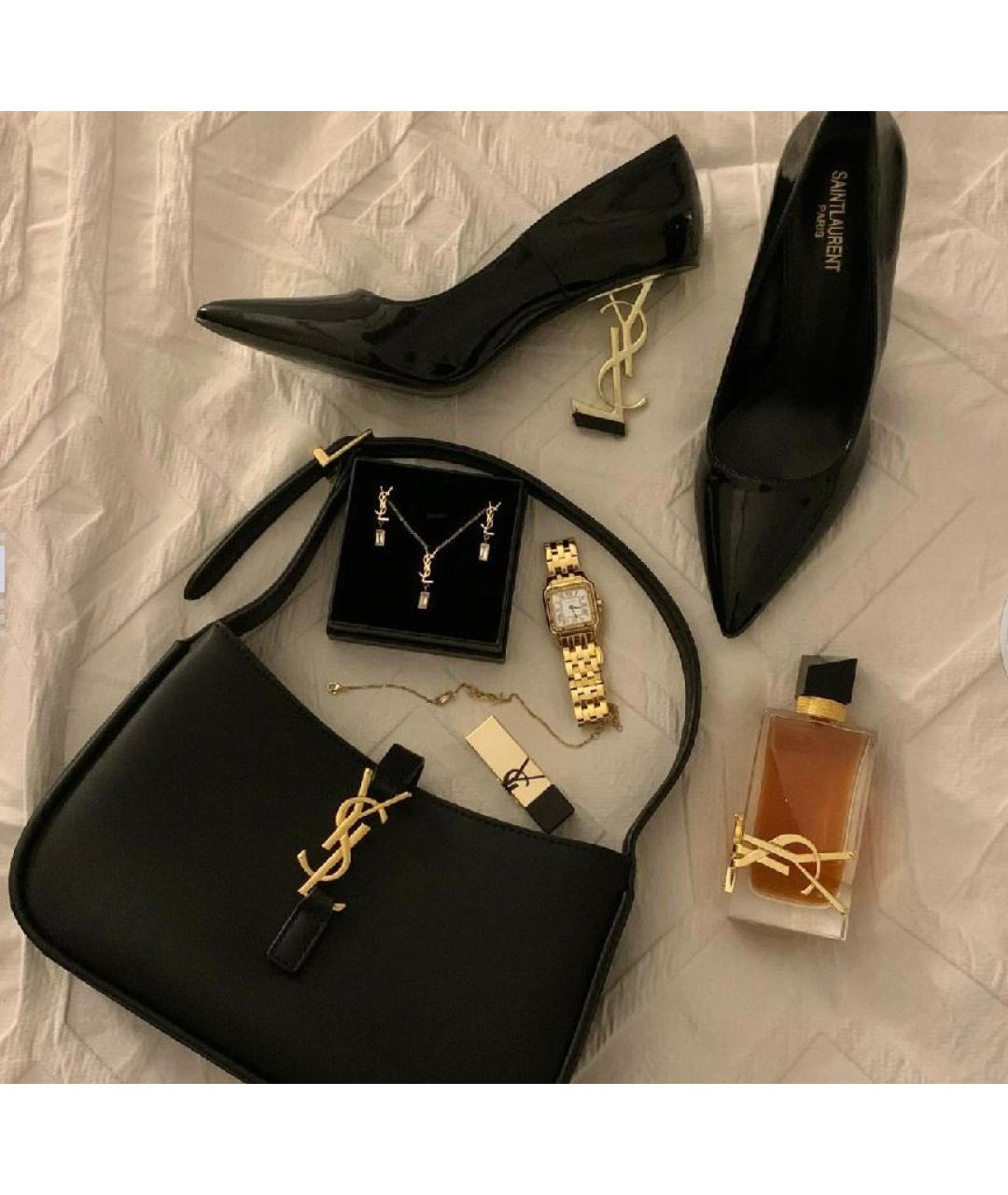 SAINT LAURENT Черная кожаная сумка с короткими ручками, фото 5