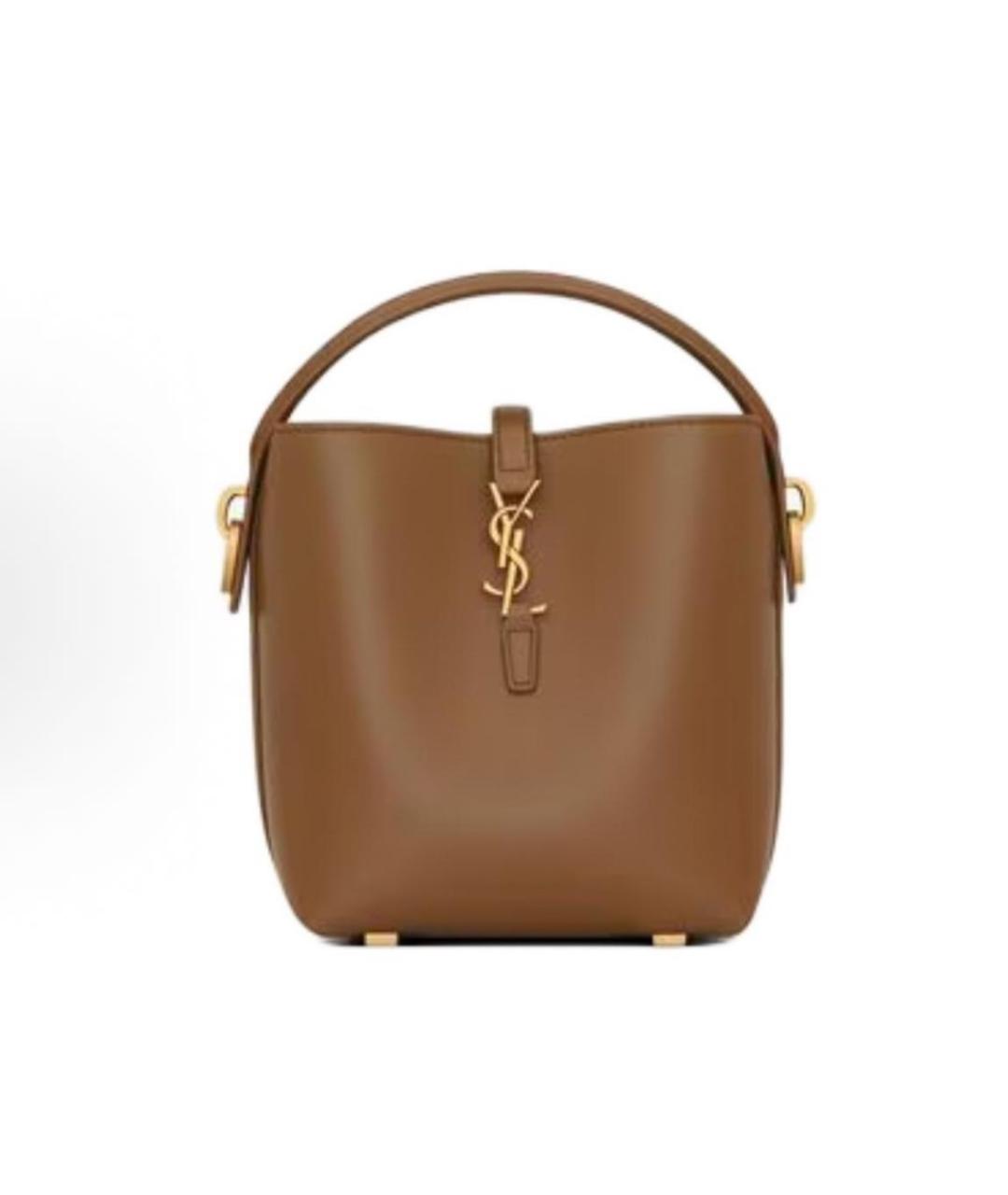 SAINT LAURENT Коричневая кожаная сумка с короткими ручками, фото 1