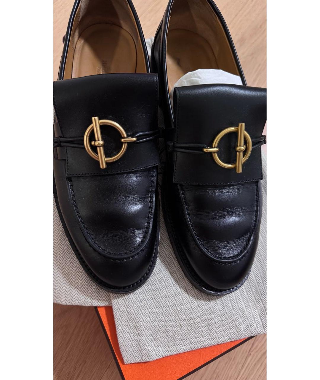 HERMES Черные кожаные лоферы, фото 4