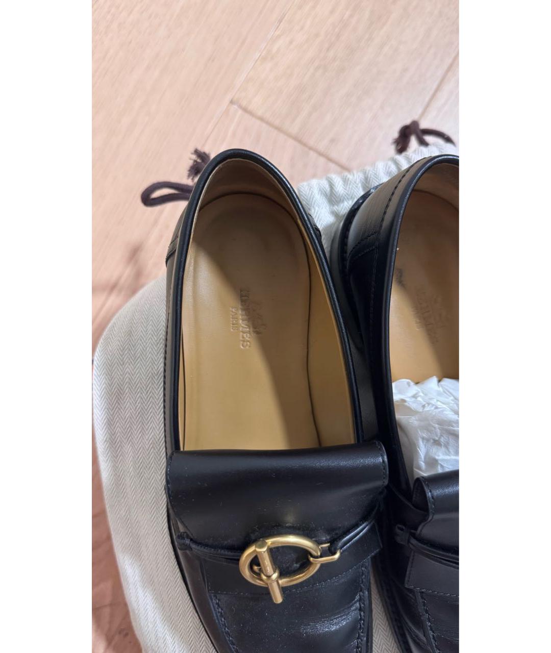 HERMES Черные кожаные лоферы, фото 5