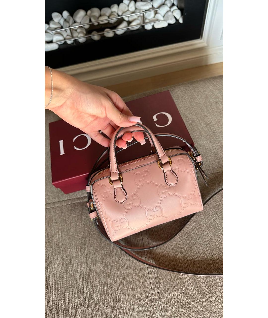 GUCCI Розовая кожаная сумка с короткими ручками, фото 3