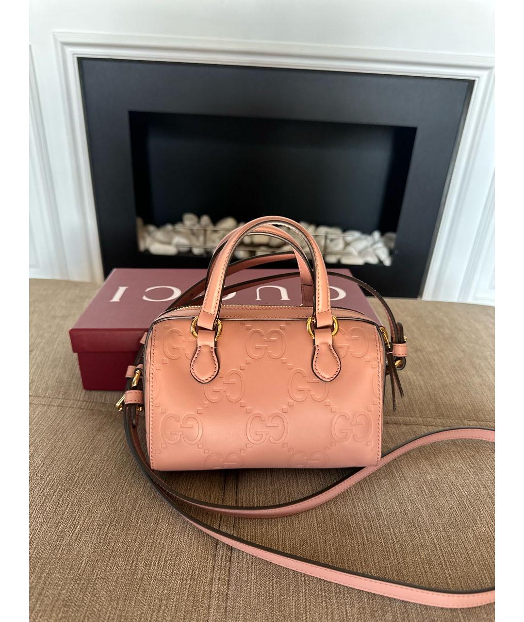 GUCCI Розовая кожаная сумка с короткими ручками, фото 5