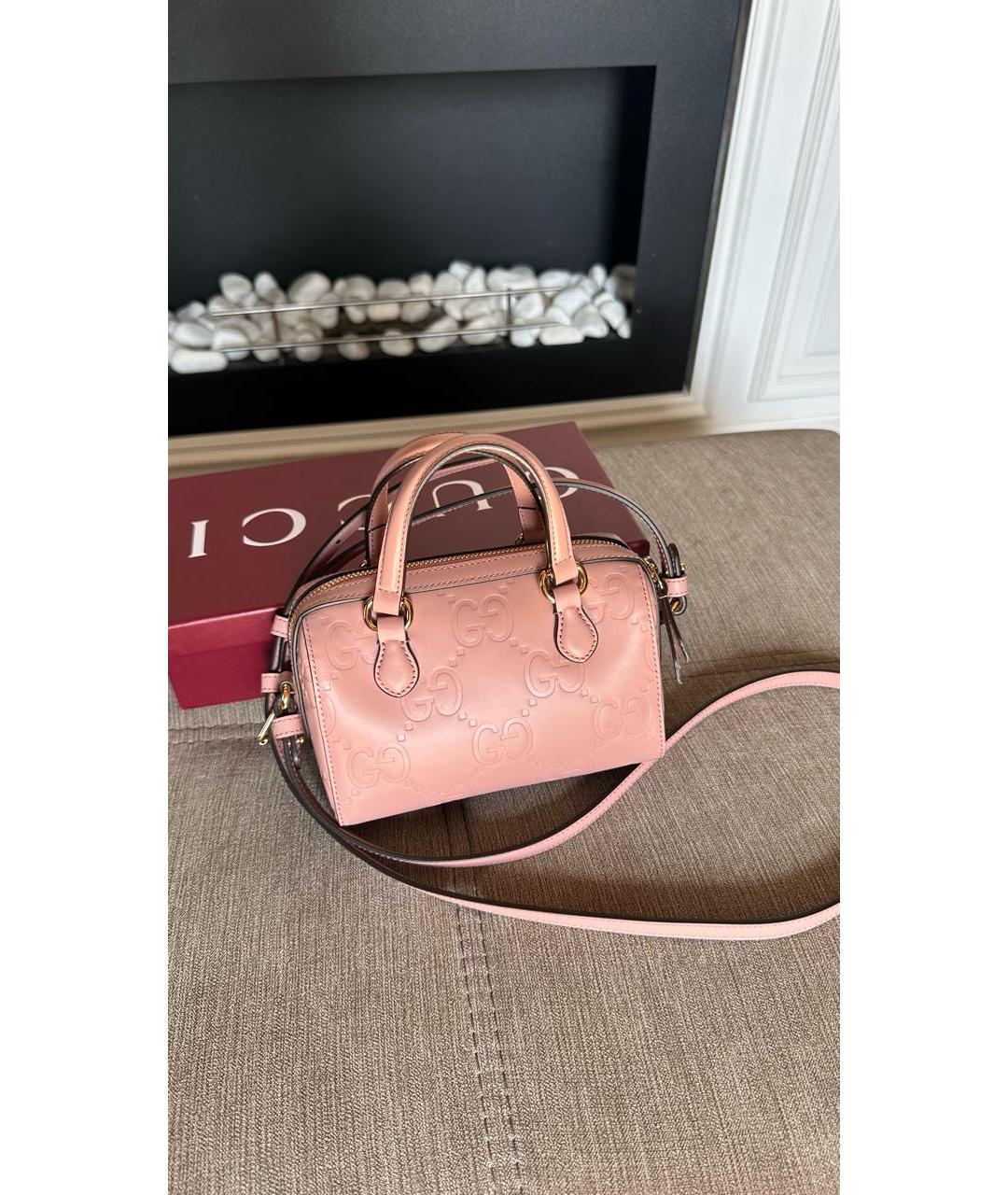 GUCCI Розовая кожаная сумка с короткими ручками, фото 2