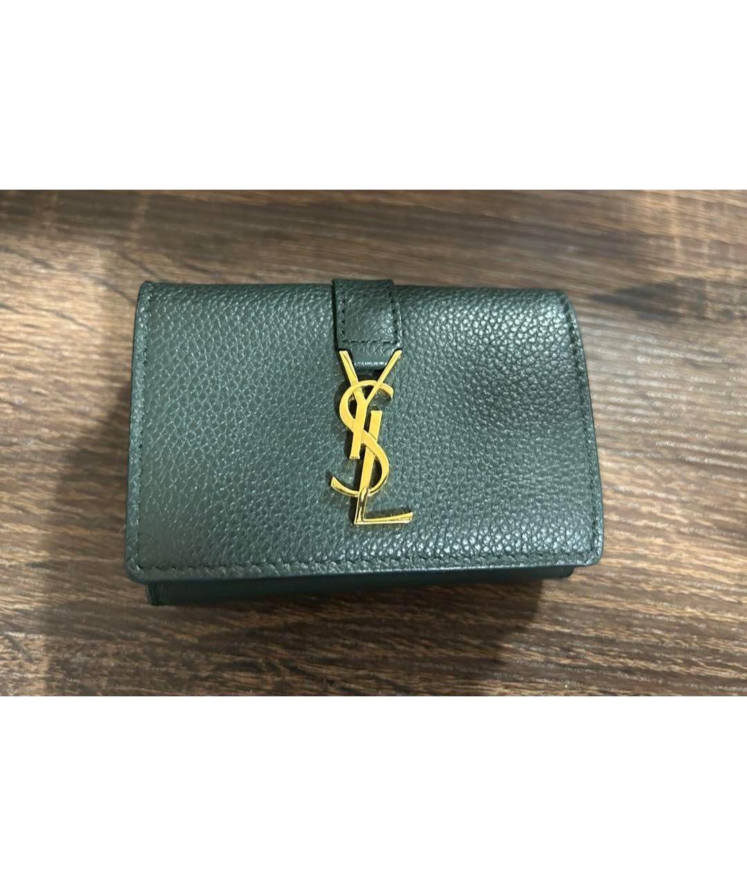 SAINT LAURENT Хаки кожаный кошелек, фото 8