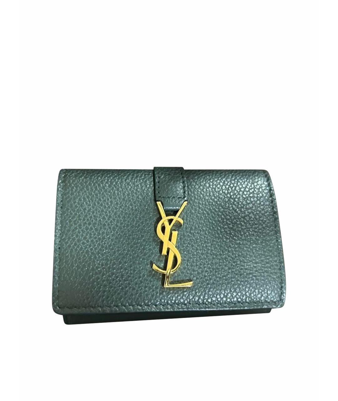SAINT LAURENT Хаки кожаный кошелек, фото 1