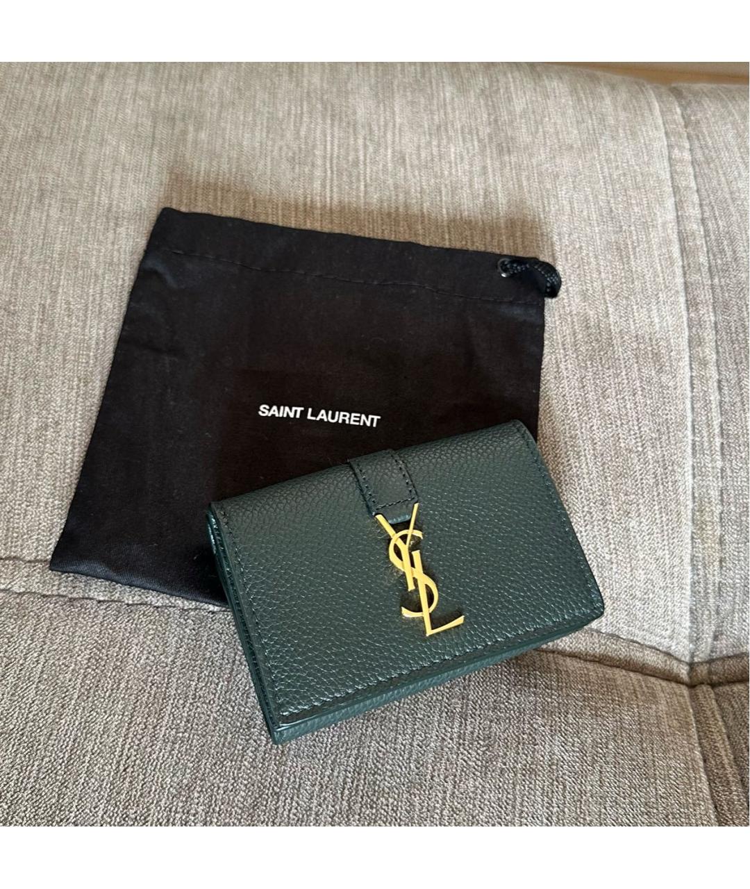 SAINT LAURENT Хаки кожаный кошелек, фото 2