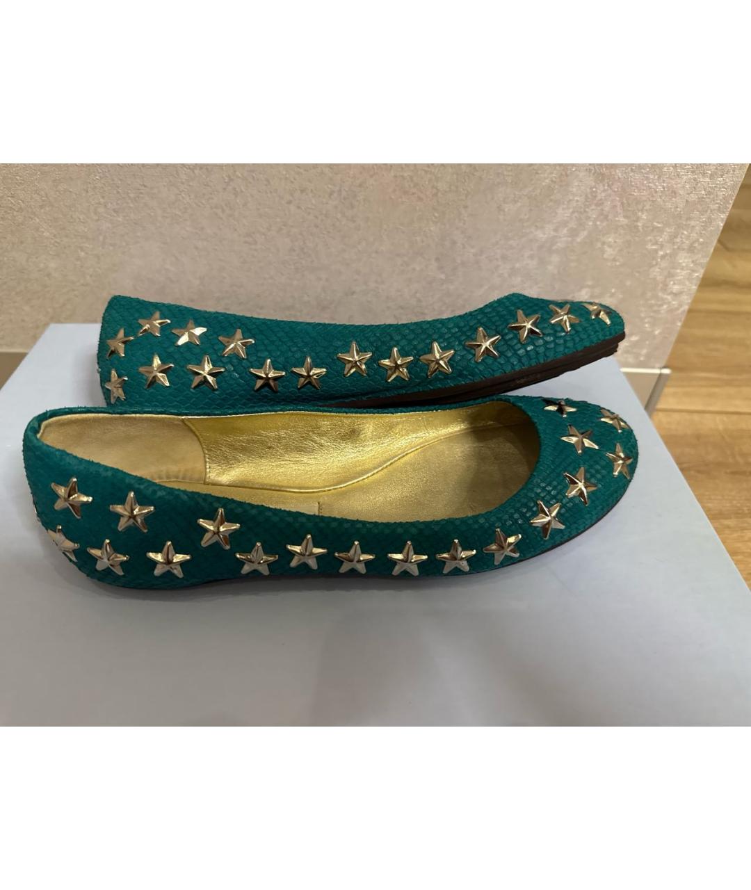 JIMMY CHOO Зеленые кожаные балетки, фото 5