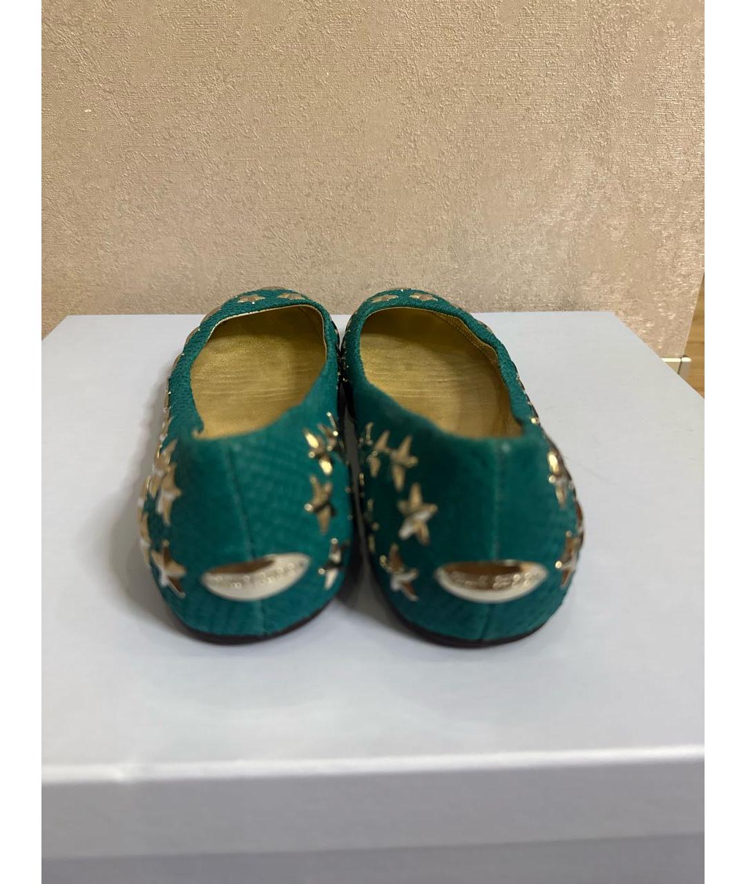 JIMMY CHOO Зеленые кожаные балетки, фото 4