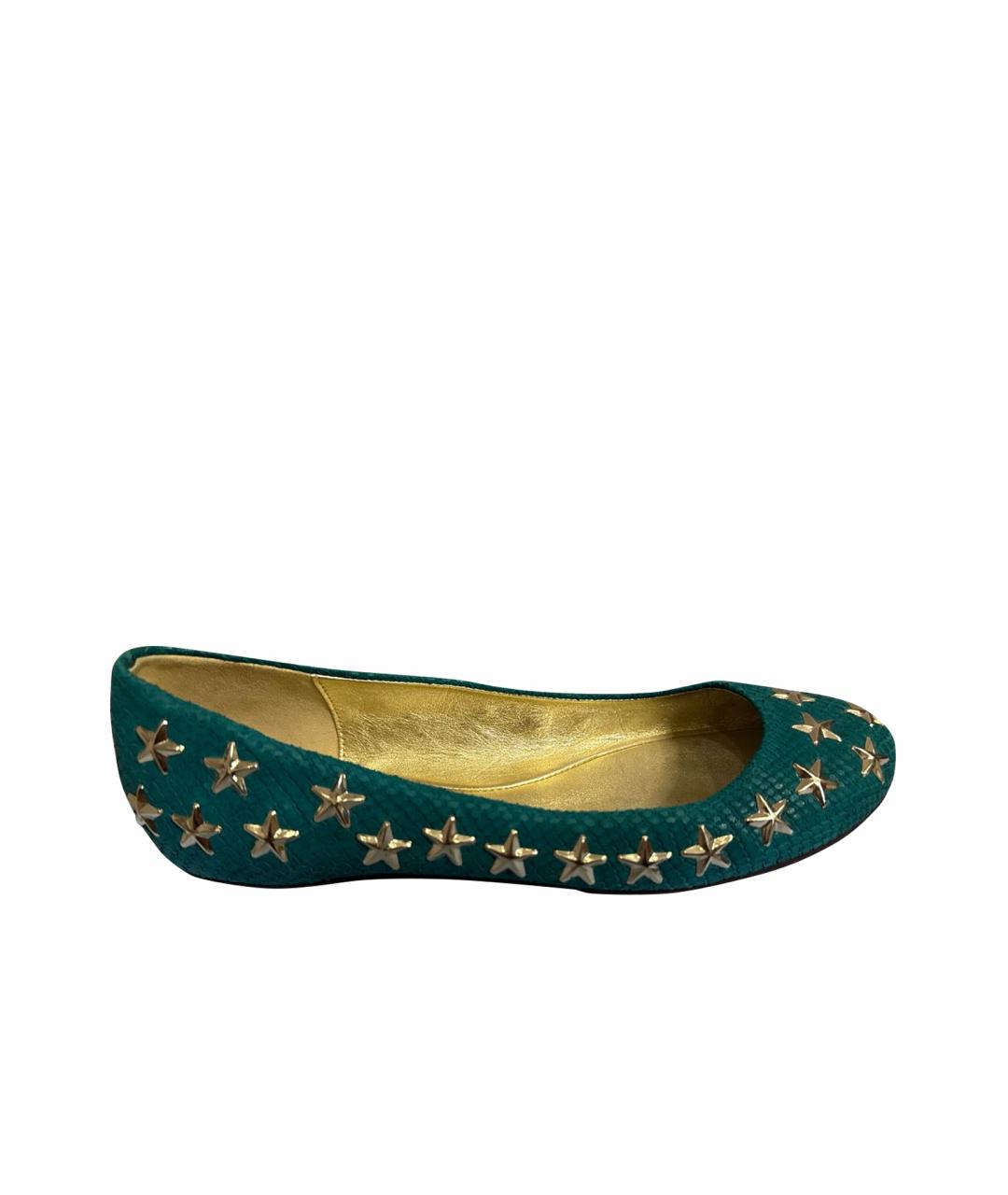 JIMMY CHOO Зеленые кожаные балетки, фото 8