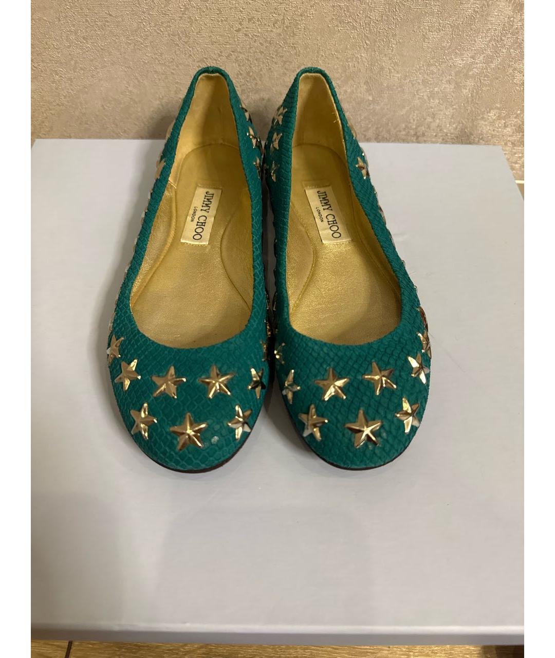 JIMMY CHOO Зеленые кожаные балетки, фото 2