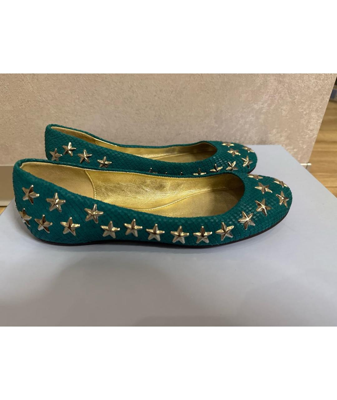 JIMMY CHOO Зеленые кожаные балетки, фото 7