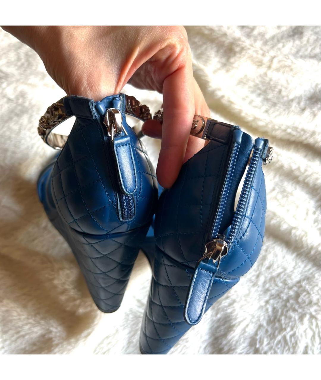 CHANEL Синие кожаные босоножки, фото 8
