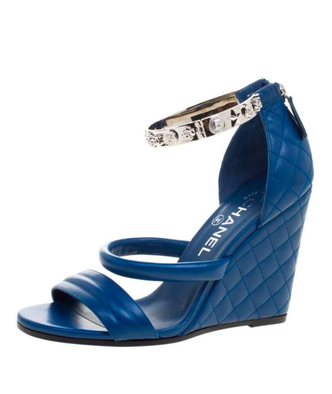 CHANEL Синие кожаные босоножки, фото 9