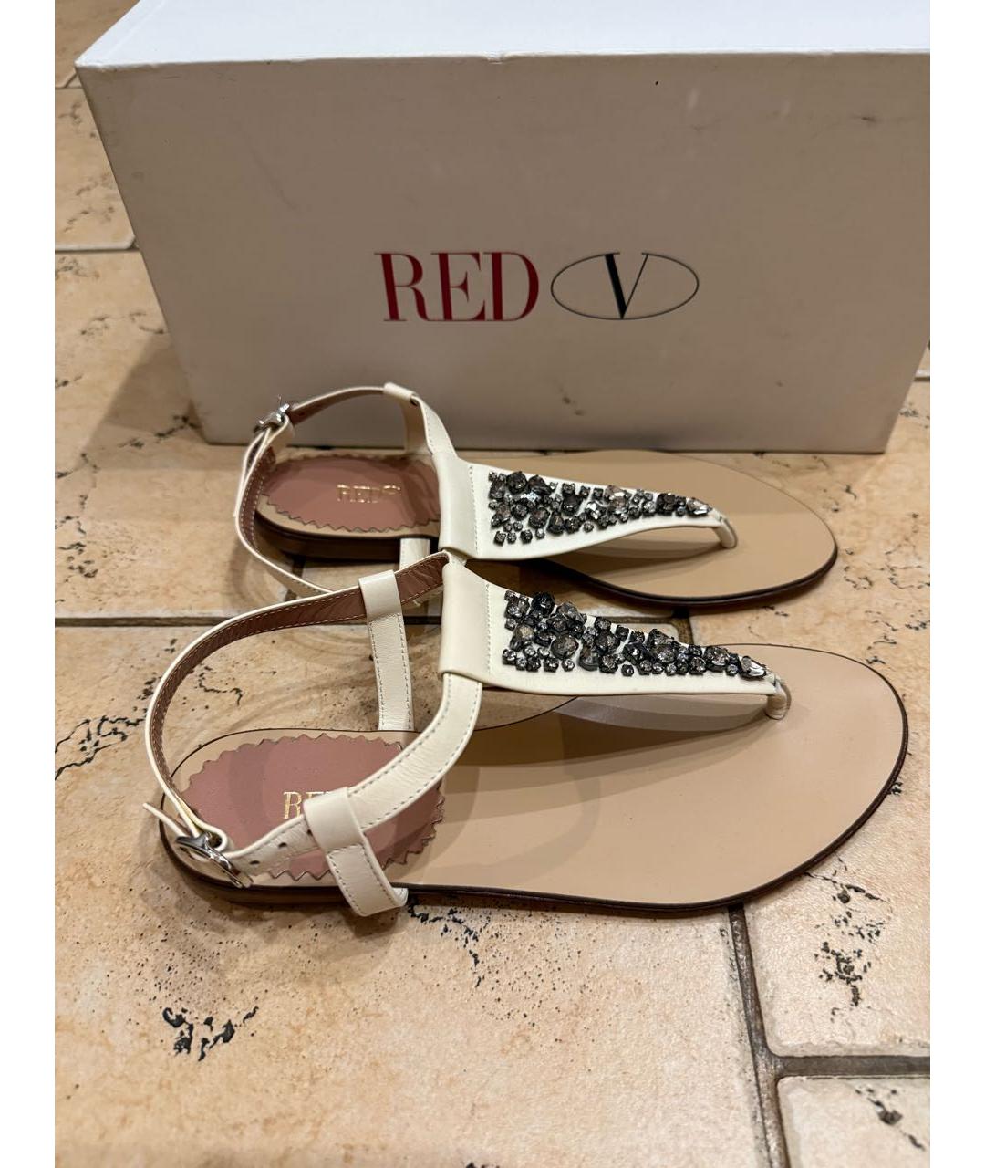 RED VALENTINO Бежевые кожаные босоножки, фото 8