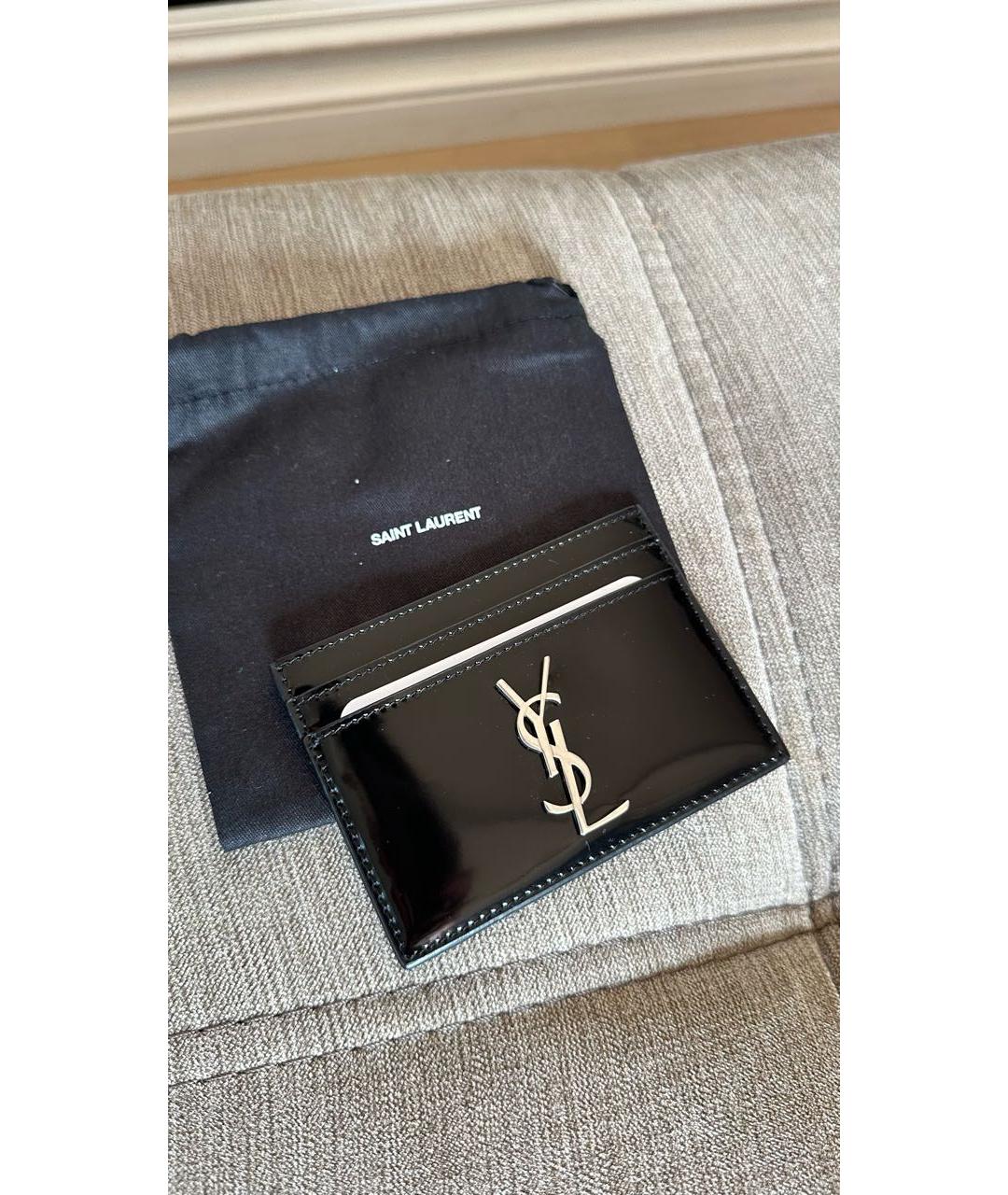 SAINT LAURENT Черный кардхолдер из лакированной кожи, фото 2