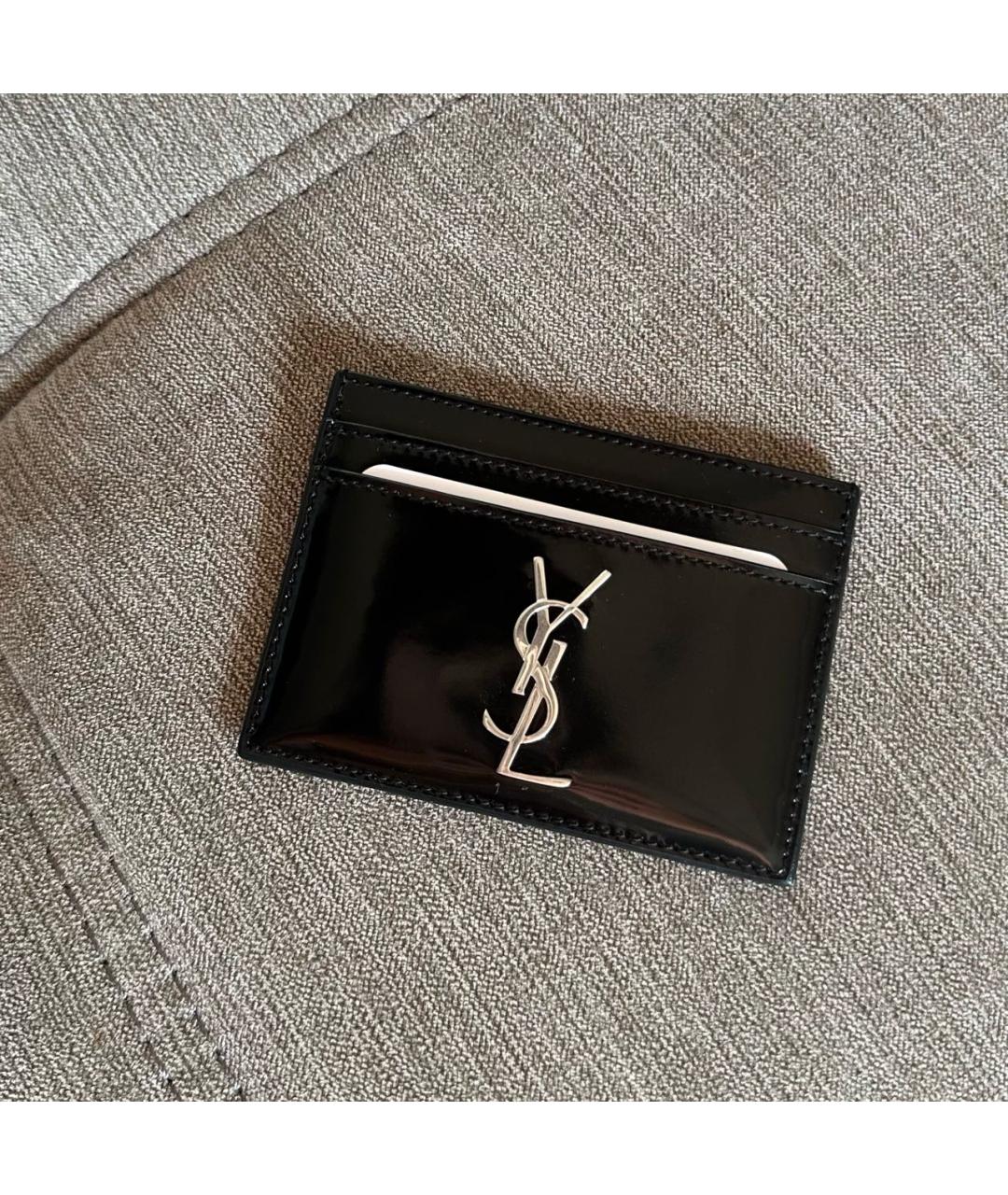 SAINT LAURENT Черный кардхолдер из лакированной кожи, фото 5