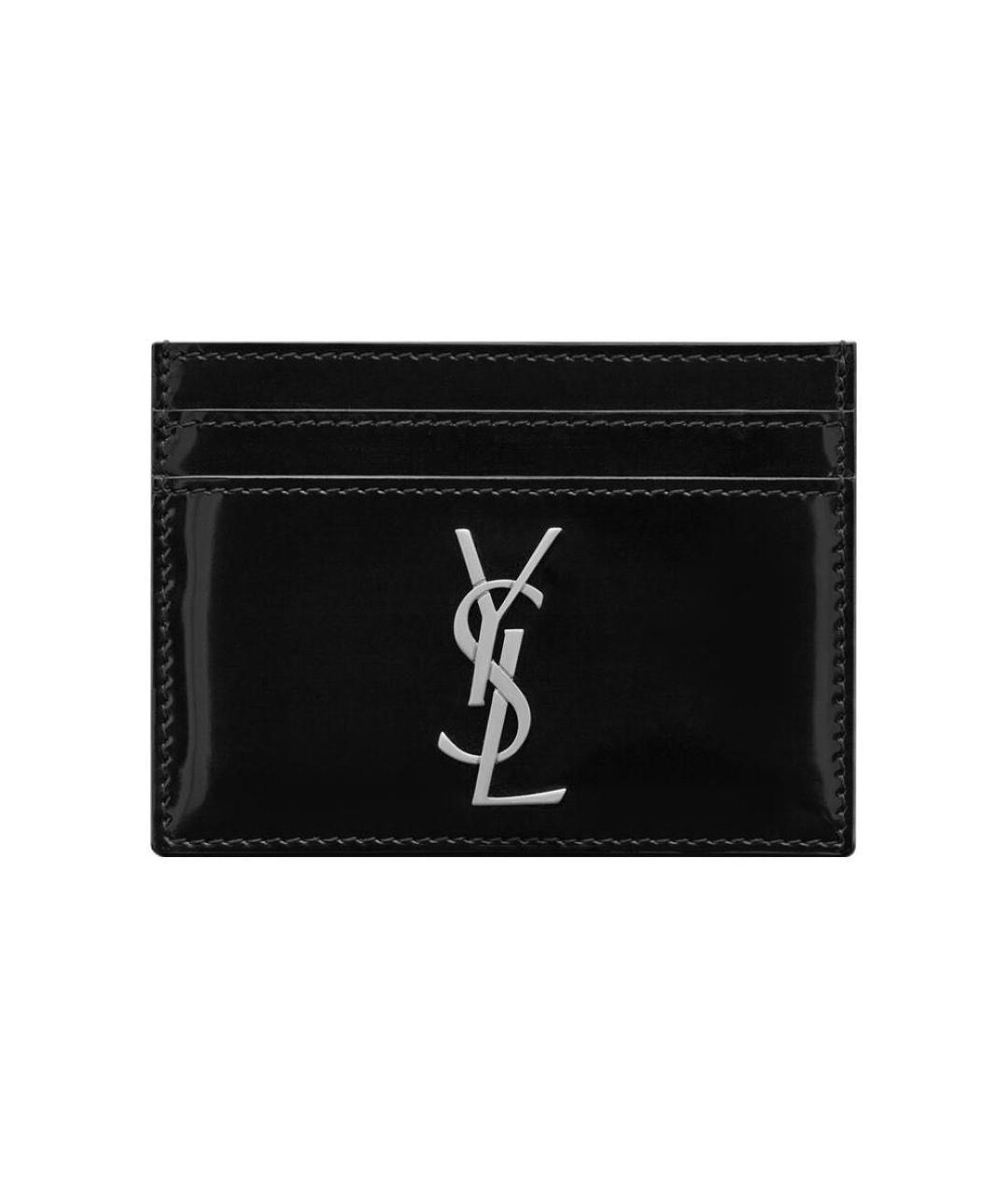 SAINT LAURENT Черный кардхолдер из лакированной кожи, фото 1