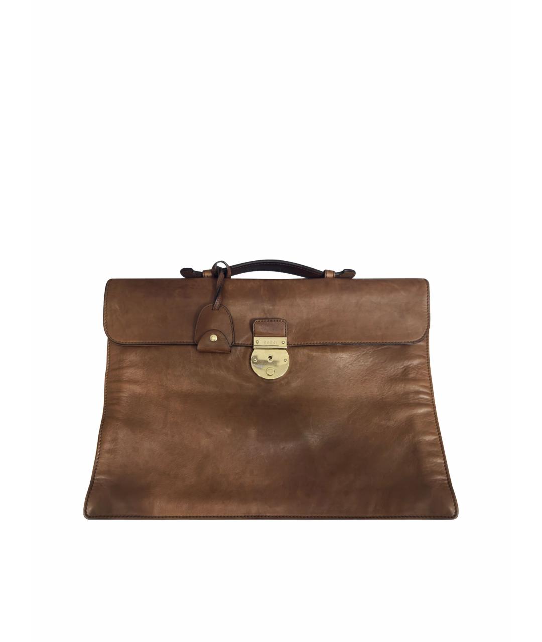 GUCCI Коричневый кожаный портфель, фото 1