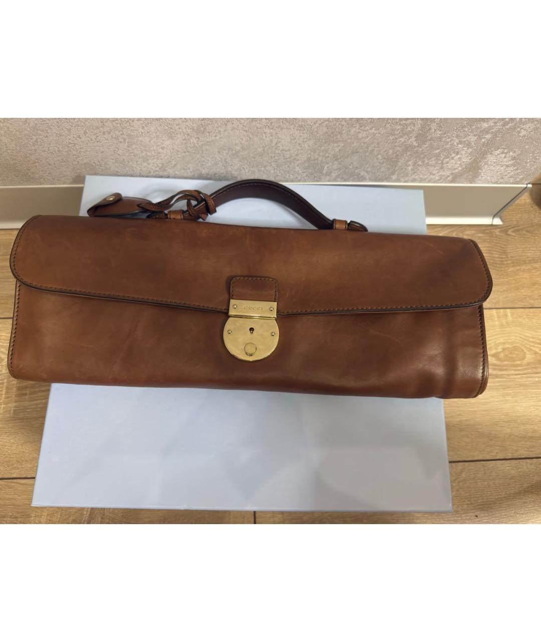 GUCCI Коричневый кожаный портфель, фото 5