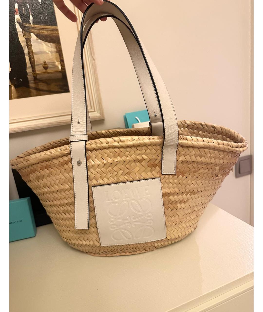 LOEWE Бежевая пелетеная пляжная сумка, фото 4