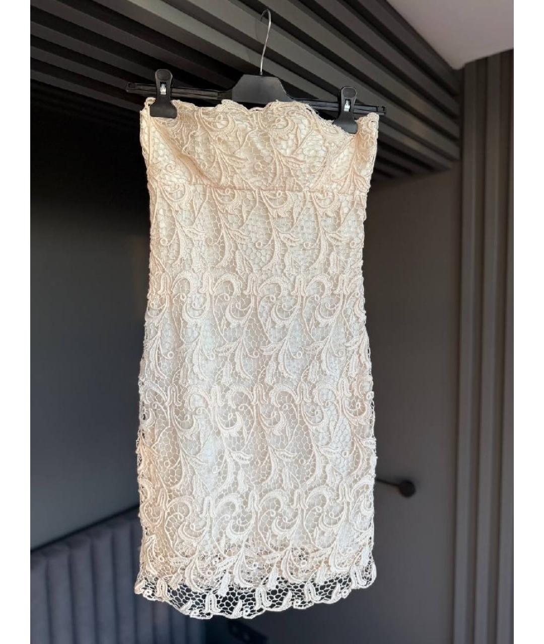 ERMANNO SCERVINO Бежевое хлопковое коктейльное платье, фото 8