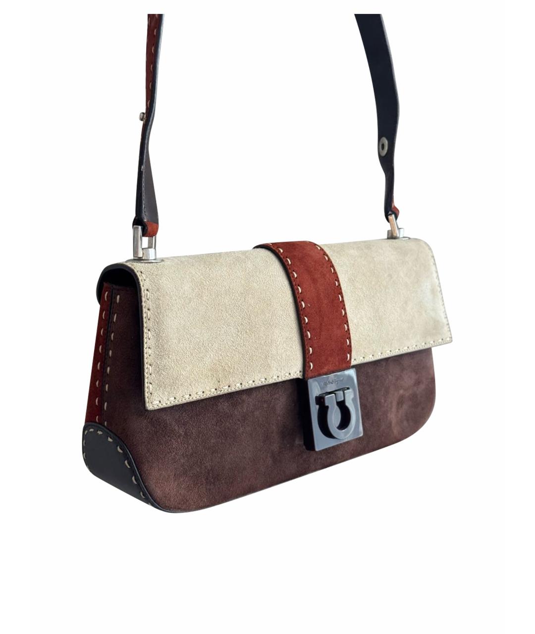 FERRAGAMO Коричневая замшевая сумка с короткими ручками, фото 1