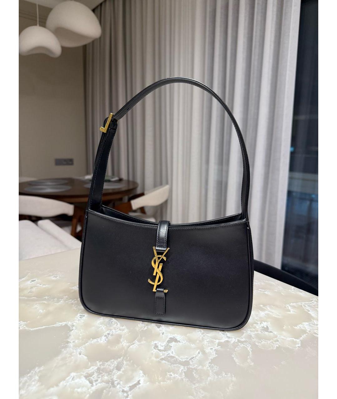 SAINT LAURENT Черная кожаная сумка с короткими ручками, фото 9