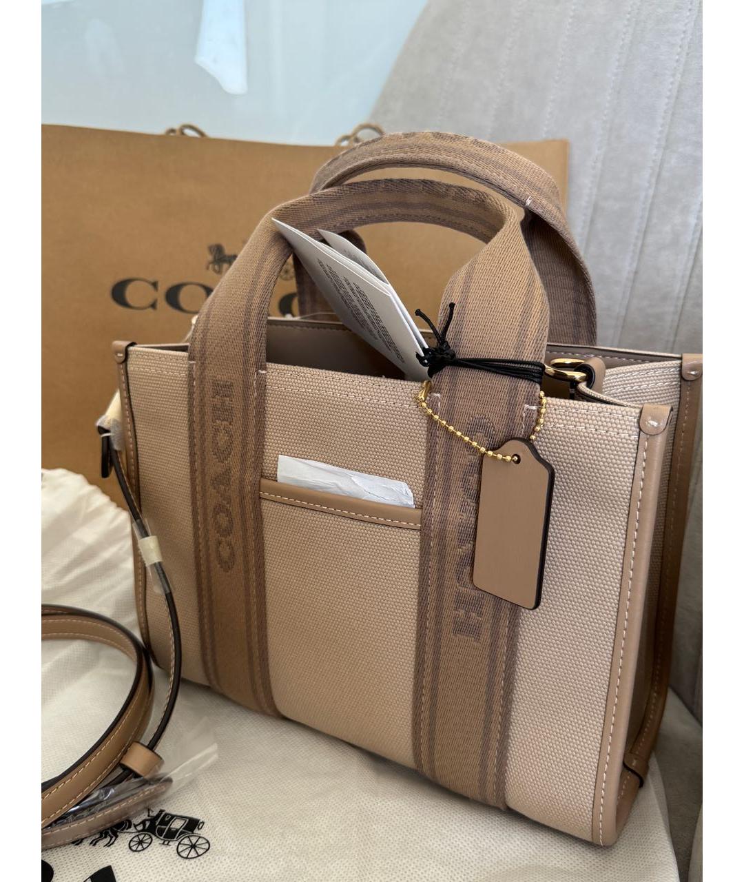 COACH Бежевая тканевая сумка тоут, фото 2