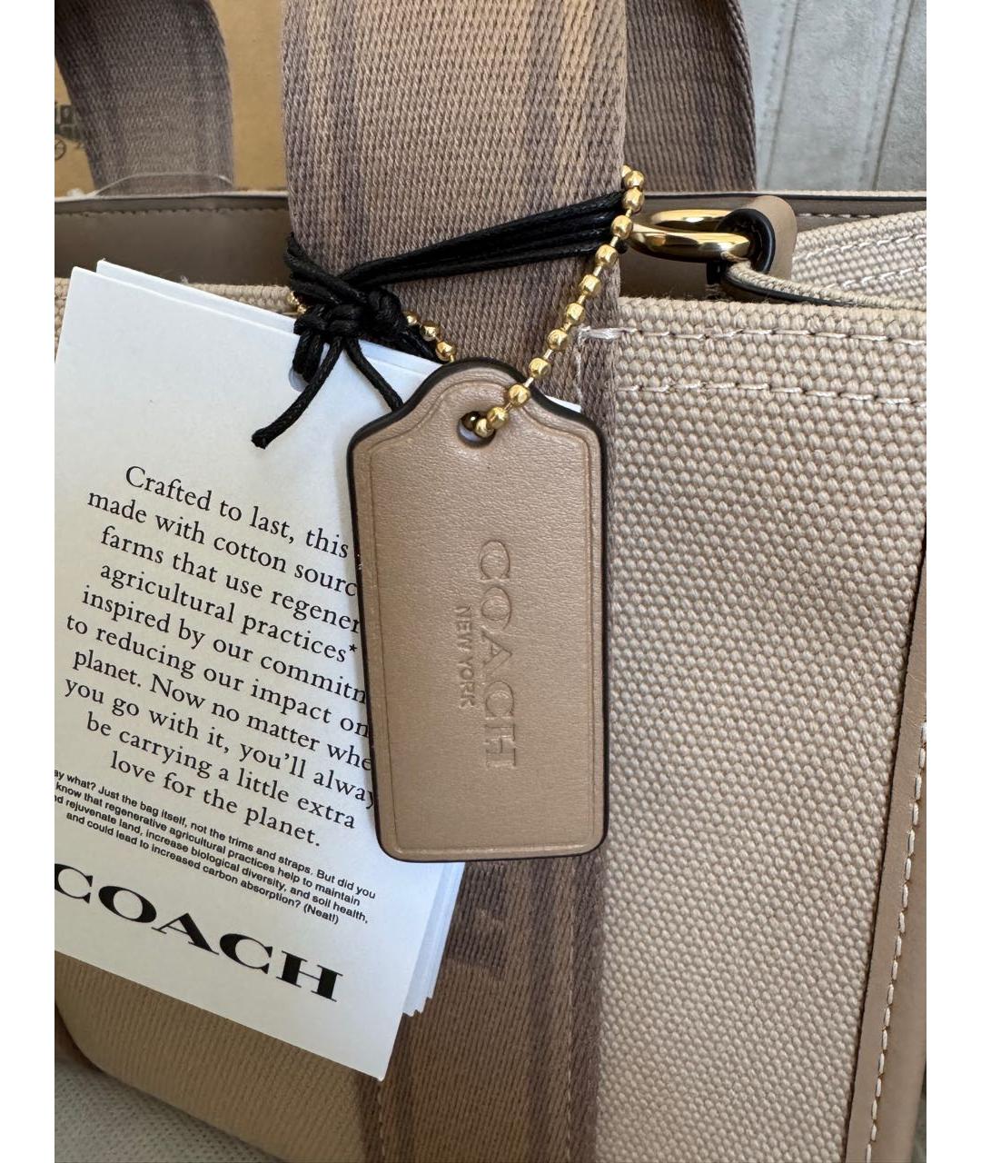 COACH Бежевая тканевая сумка тоут, фото 5
