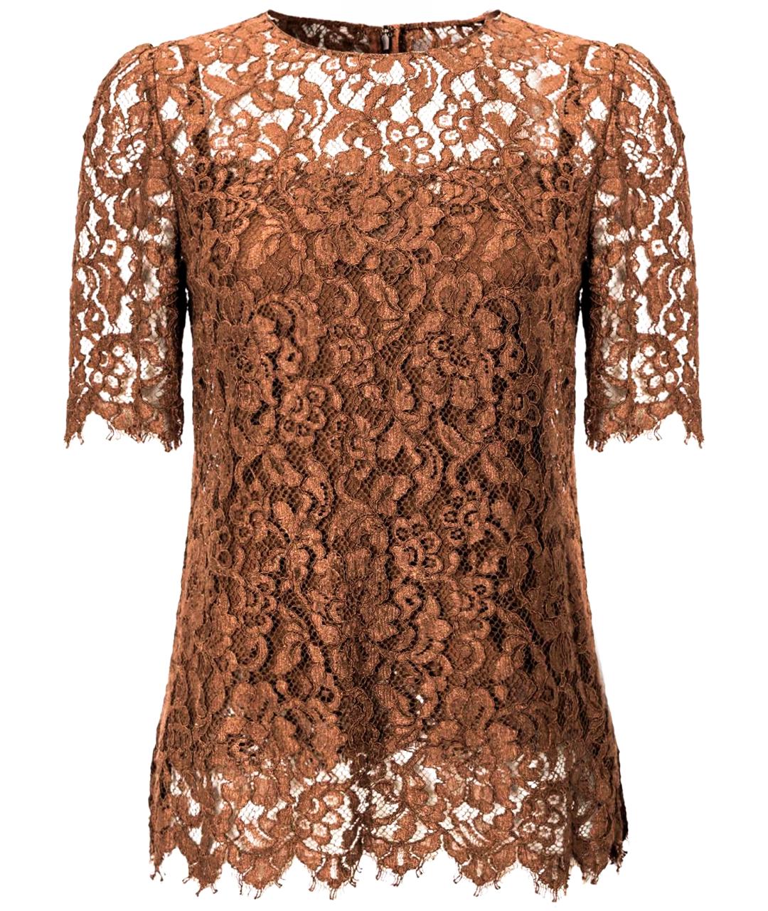 DOLCE&GABBANA Коричневая кружевная блузы, фото 1