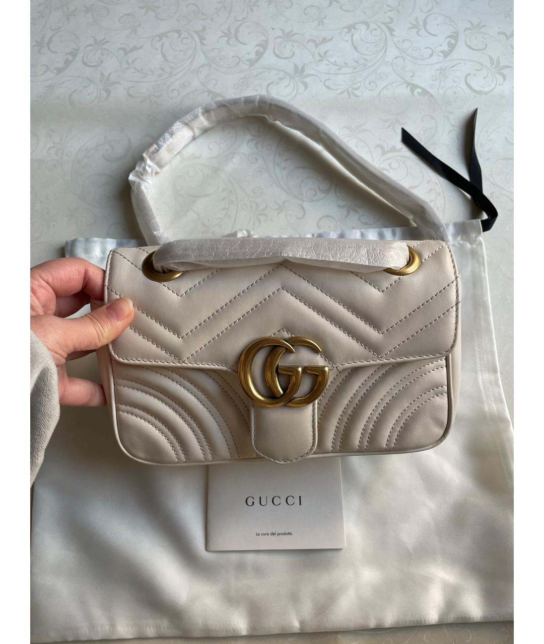 GUCCI Белая кожаная сумка через плечо, фото 7